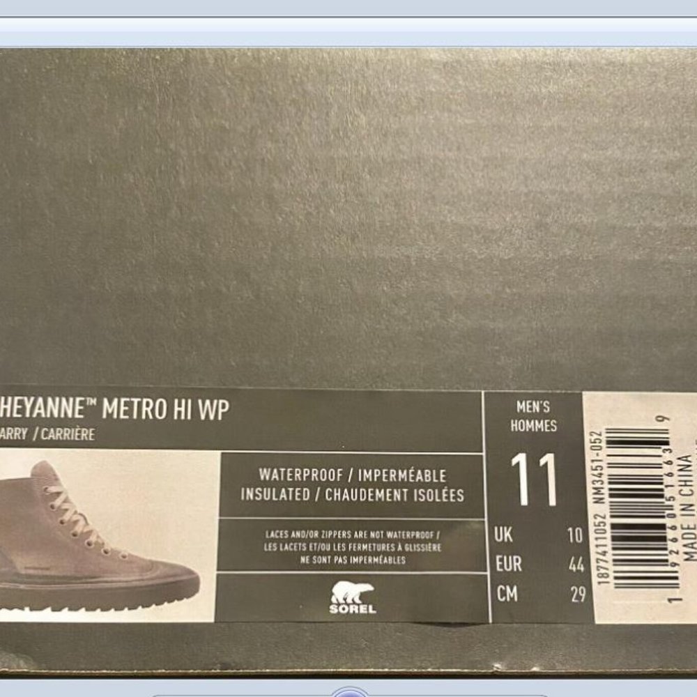 SOREL Mens Cheyanne Metro HI Wp Boot Sneaker Size 11 Gray Quarry New Fast Ship - Picture 6 of 6